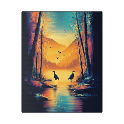Cranes at Sunset - Delight in Nature Series - Fine Art Print on Canvas