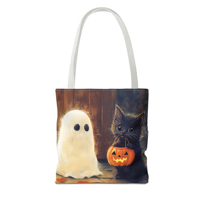 Trick or Treat Halloween Tote Bag - Kitten & Friendly Ghost