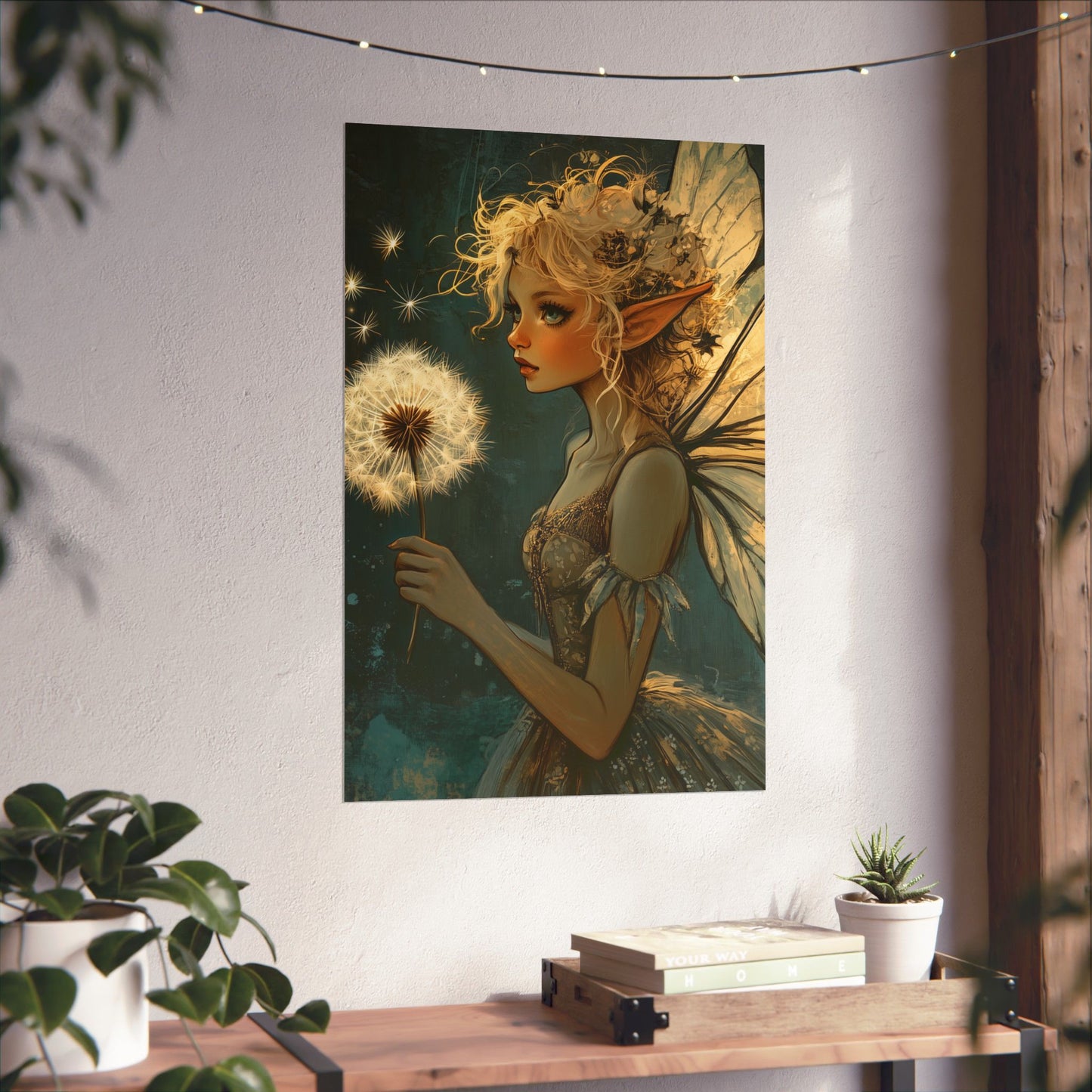 Best Wishes For You - Fairy with Dandelion - Flowers & Fairies Series - Enchanting Wall Art - Vertical Poster - Whimsical Wall Art for Dreamers
