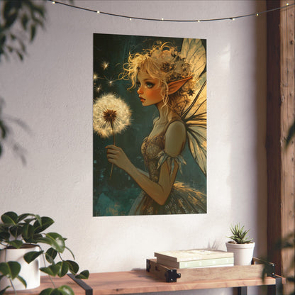 Best Wishes For You - Fairy with Dandelion - Flowers & Fairies Series - Enchanting Wall Art - Vertical Poster - Whimsical Wall Art for Dreamers