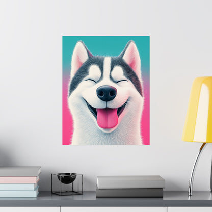 Happy Husky - Whimsical Animals Series - Fine Art Print - Vertical Poster - Cheerful Dog Art for Home Décor