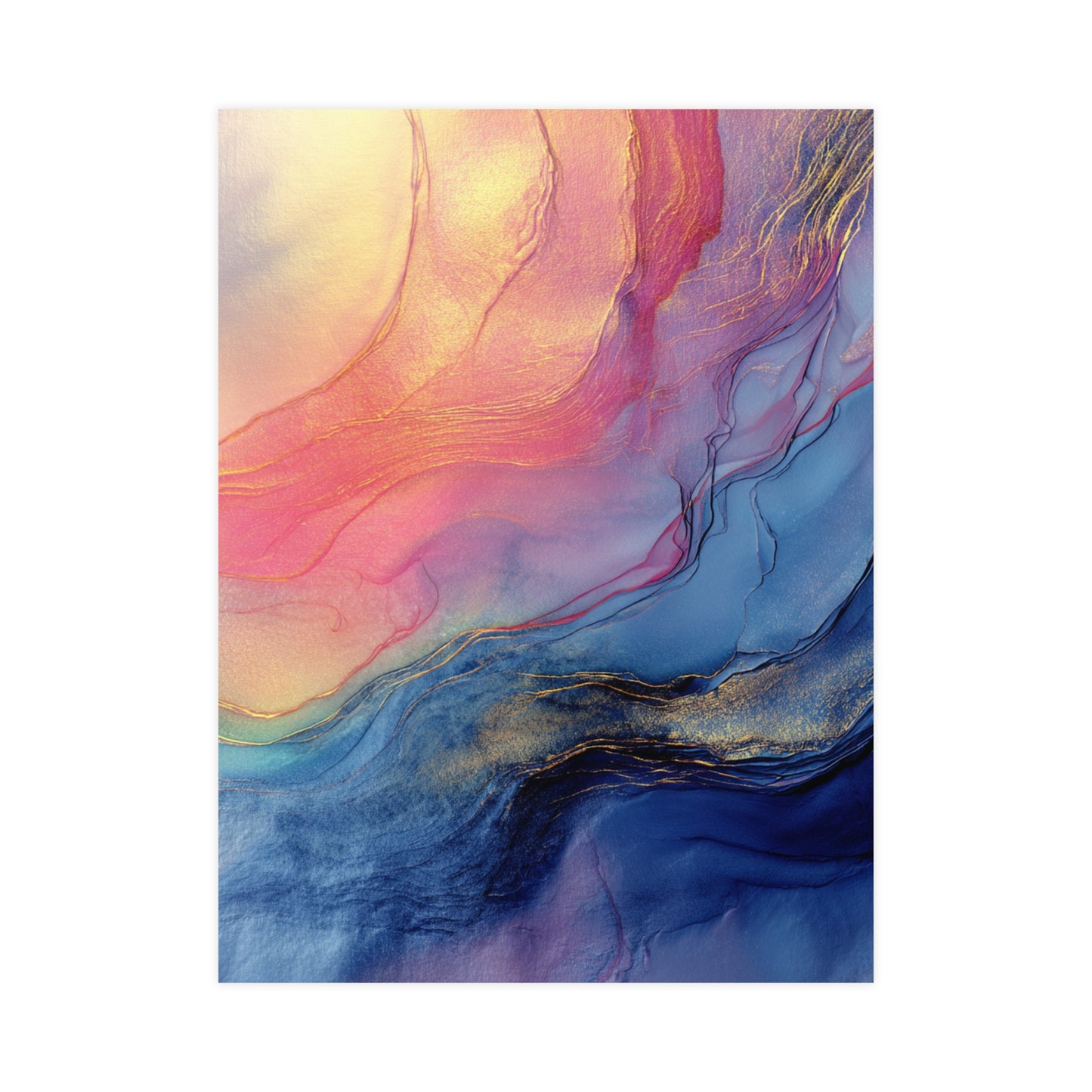 Muse (Style C) - Modern Abstract Fluid Art - Blue/Pink with Gold Highlights - Giclee Fine Art Print