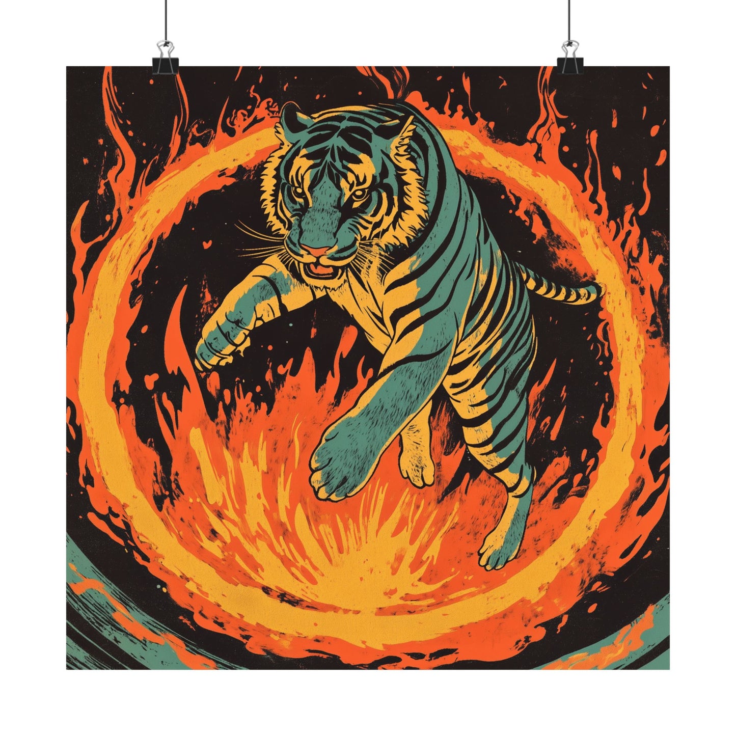 Unleashed - Tiger Jumping Through A Ring of Flames - Matte Vertical Poster - Eye-Catching Wall Art