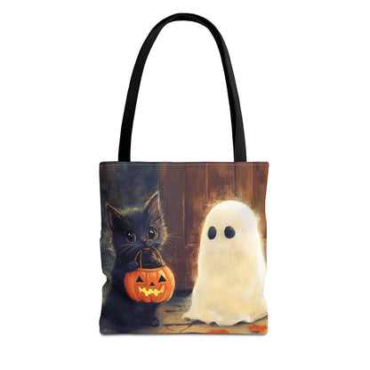 Trick or Treat Halloween Tote Bag - Kitten & Friendly Ghost