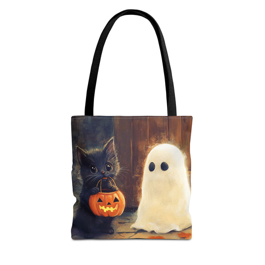 Trick or Treat Halloween Tote Bag - Kitten & Friendly Ghost