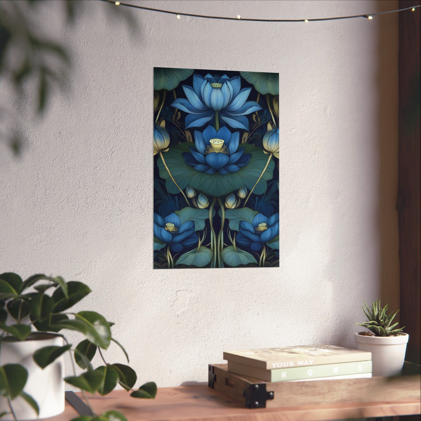 Mystical Blue Lotus Fine Art Print - Matte Vertical Poster - Zen Floral Art for Home Décor