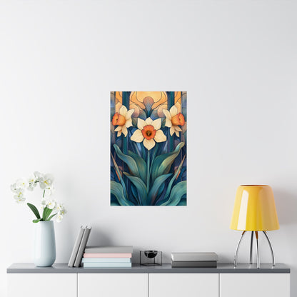 Elegant Daffodil Floral Fine Art Print - Matte Vertical Poster - Daffodil Art Print for Home Décor