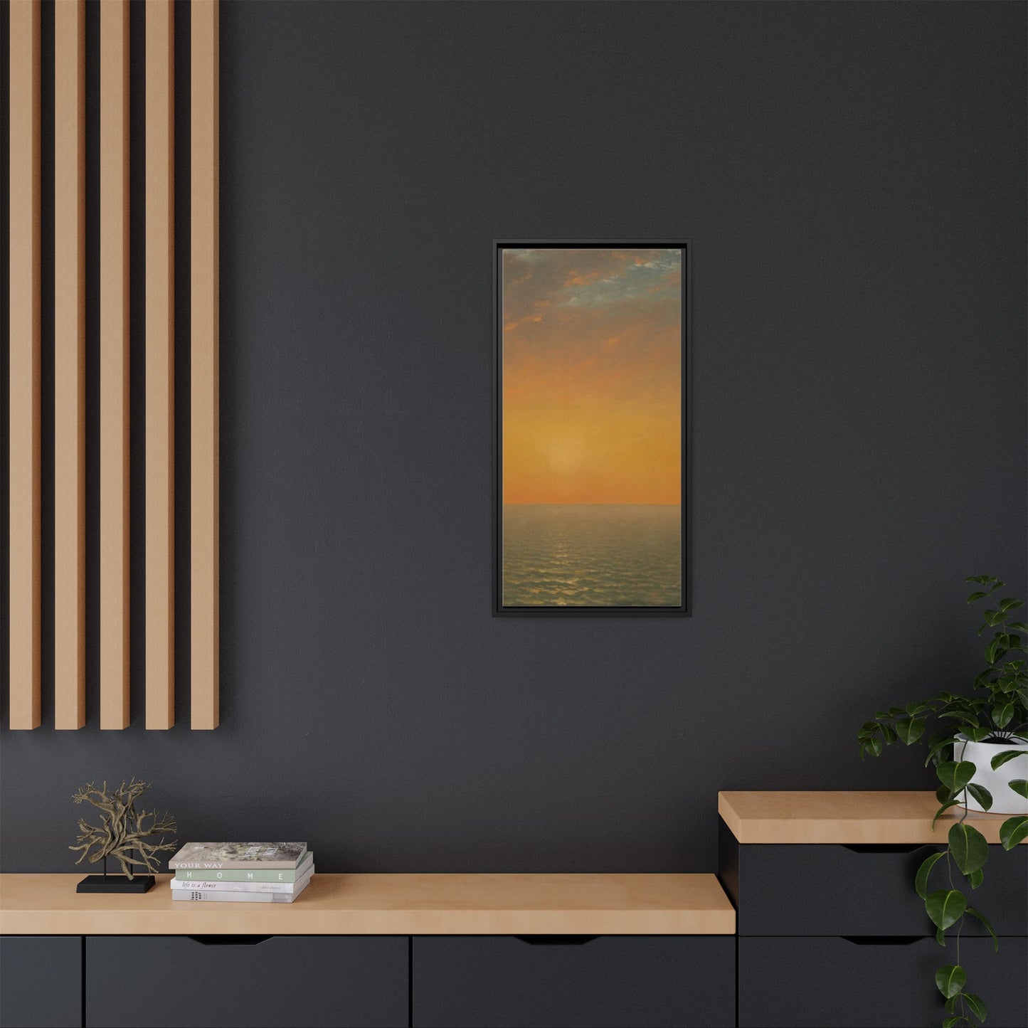 John Frederick Kensett : Sunset on the Sea (1872) - Museum Collection - Framed Canvas Print