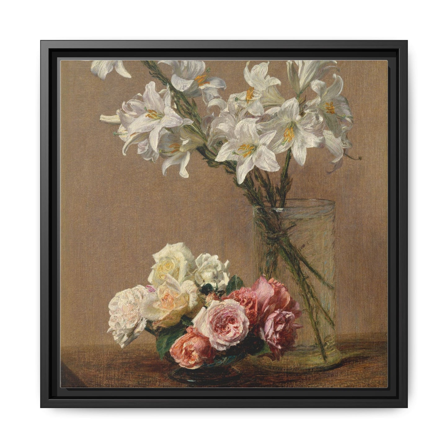 Henri Fantin-Latour : Roses and Lilies (1888) - Giclee Fine Art Print - Museum Collection Framed Canvas Print