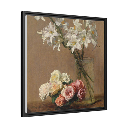 Henri Fantin-Latour : Roses and Lilies (1888) - Giclee Fine Art Print - Museum Collection Framed Canvas Print