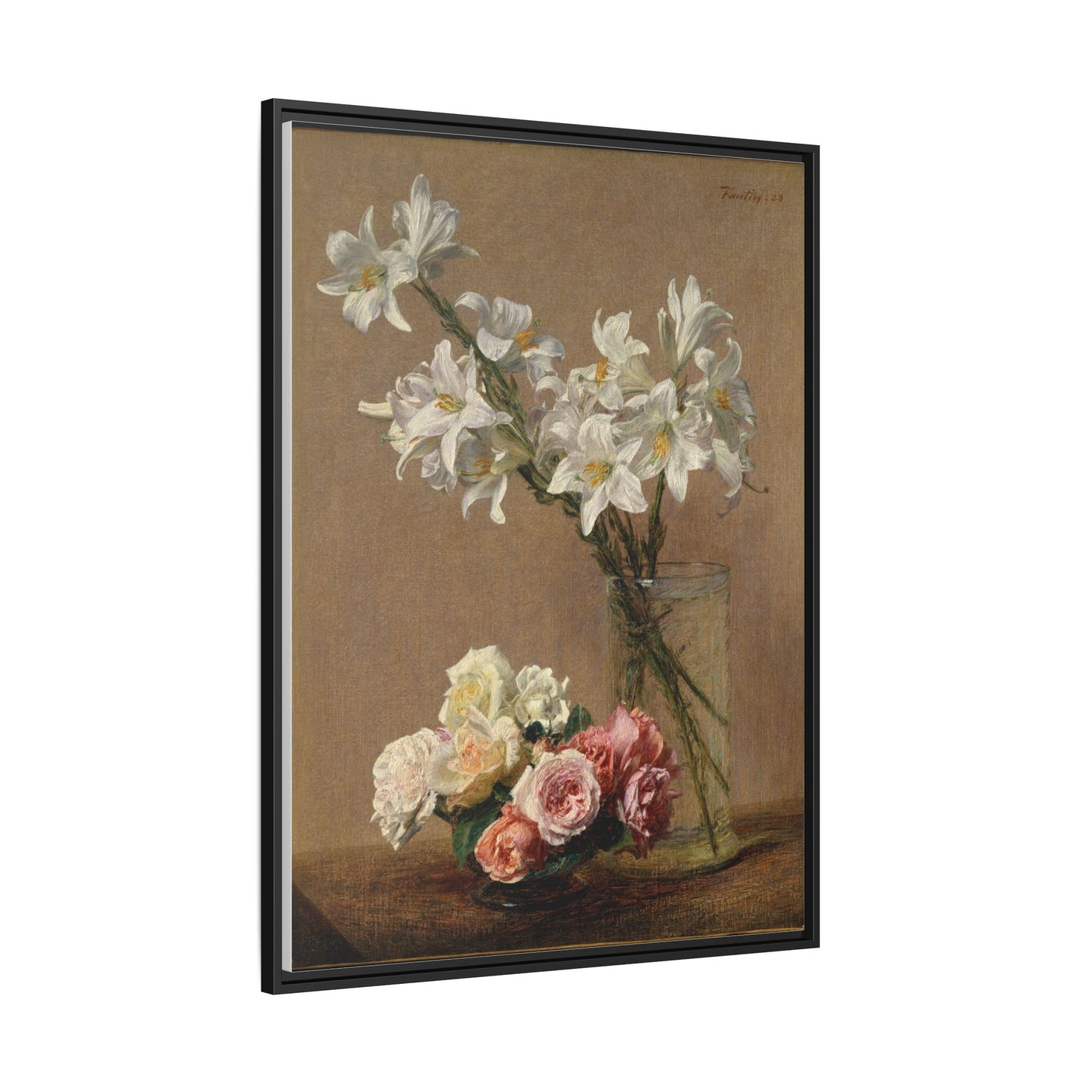 Henri Fantin-Latour : Roses and Lilies (1888) - Giclee Fine Art Print - Museum Collection Framed Canvas Print