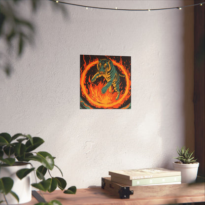 Unleashed - Tiger Jumping Through A Ring of Flames - Matte Vertical Poster - Eye-Catching Wall Art