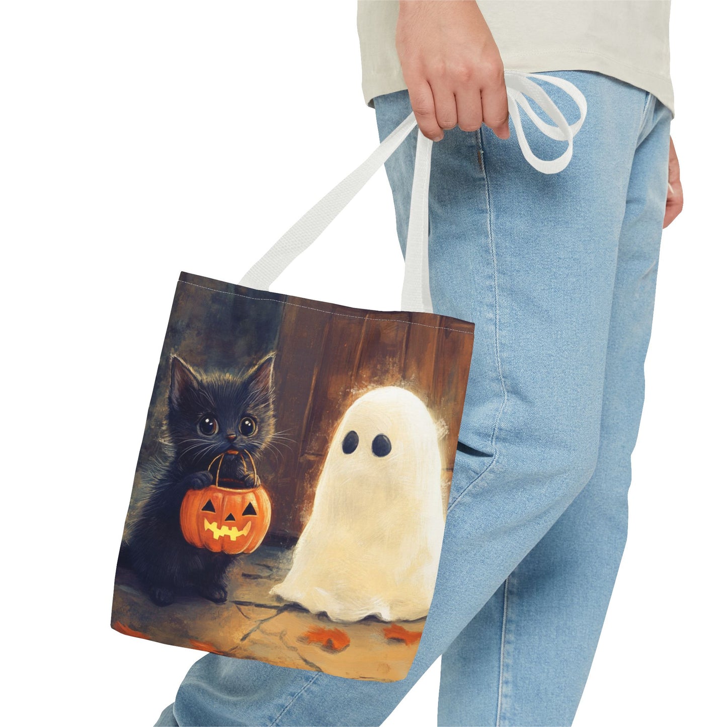 Trick or Treat Halloween Tote Bag - Kitten & Friendly Ghost