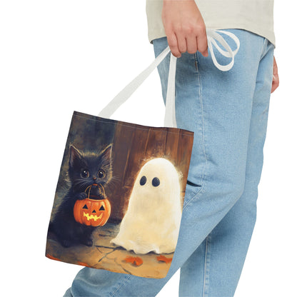 Trick or Treat Halloween Tote Bag - Kitten & Friendly Ghost