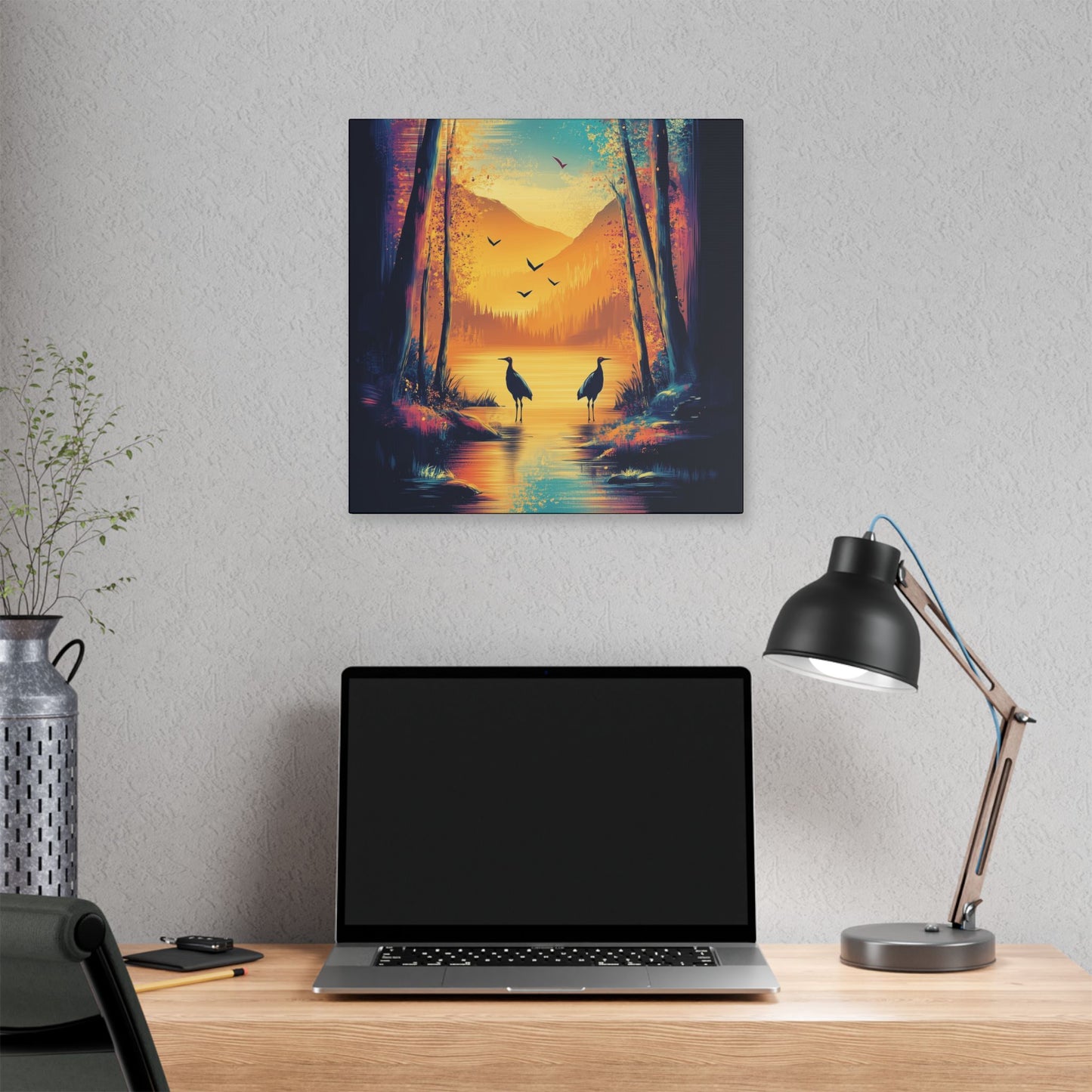 Cranes at Sunset - Delight in Nature Series - Fine Art Print on Canvas