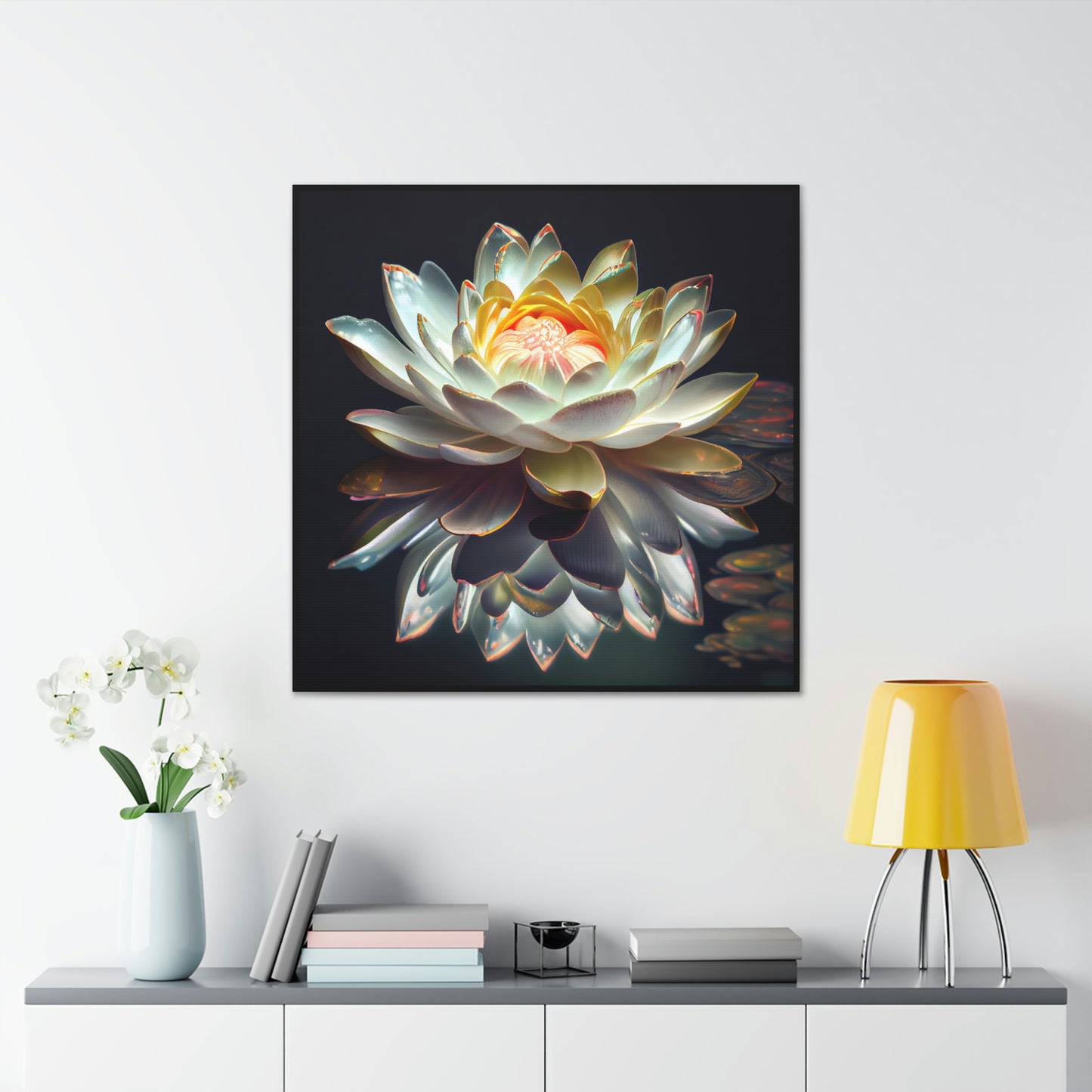 Iridescent White Lotus Floating on Water - Fine Art Print - Canvas Gallery Wraps