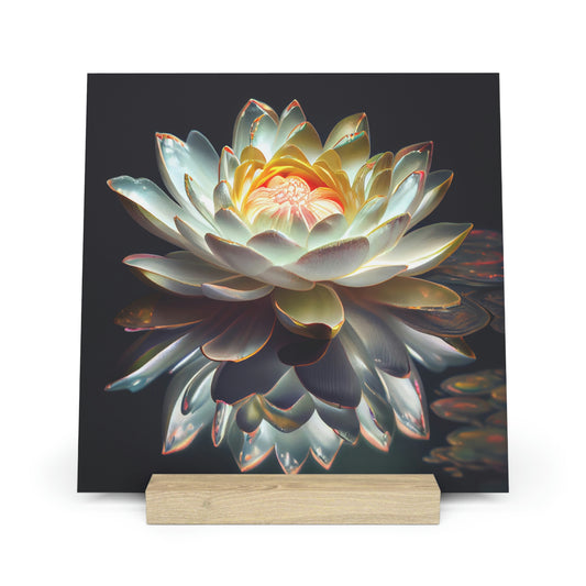 Iridescent Lotus Floating on Water - Gallery Board Print with Stand