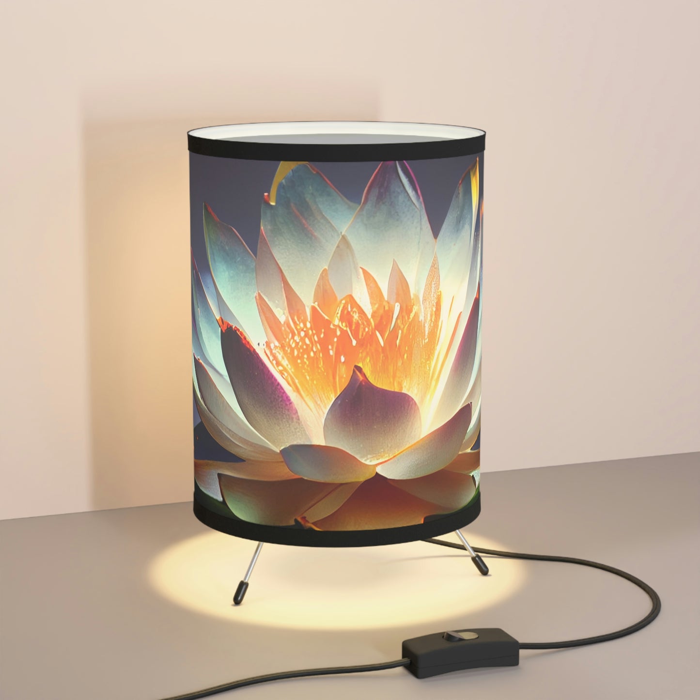 Mystic Lotus - Minimalist Tripod Lamp - Custom Print