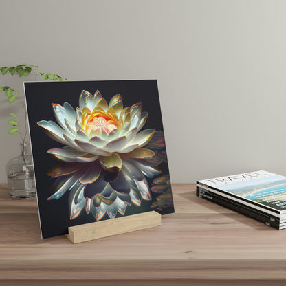 Iridescent Lotus Floating on Water - Gallery Board Print with Stand