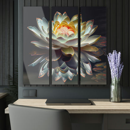 Iridescent Lotus Floating on Water - Acrylic Prints (Triptych)
