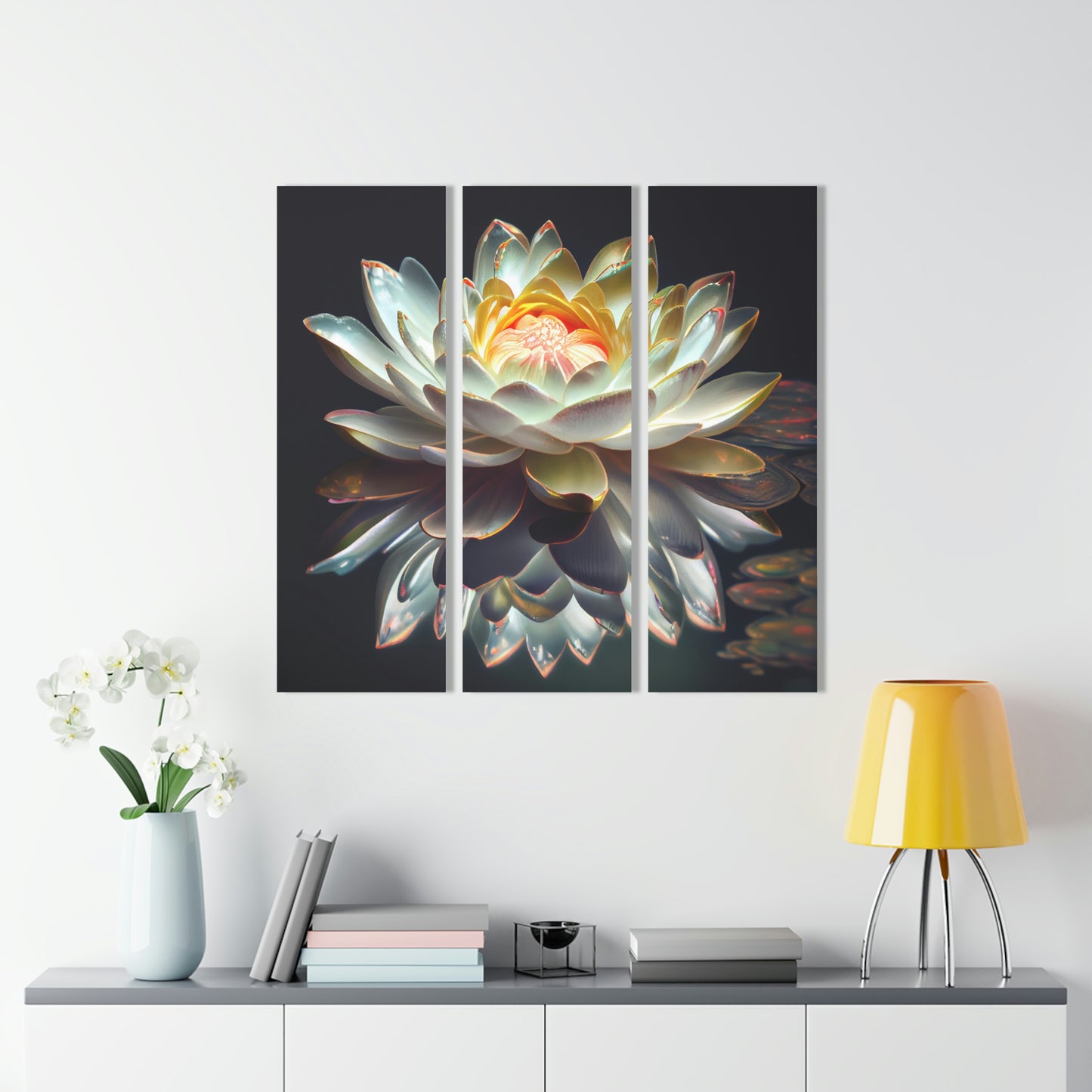 Iridescent Lotus Floating on Water - Acrylic Prints (Triptych)