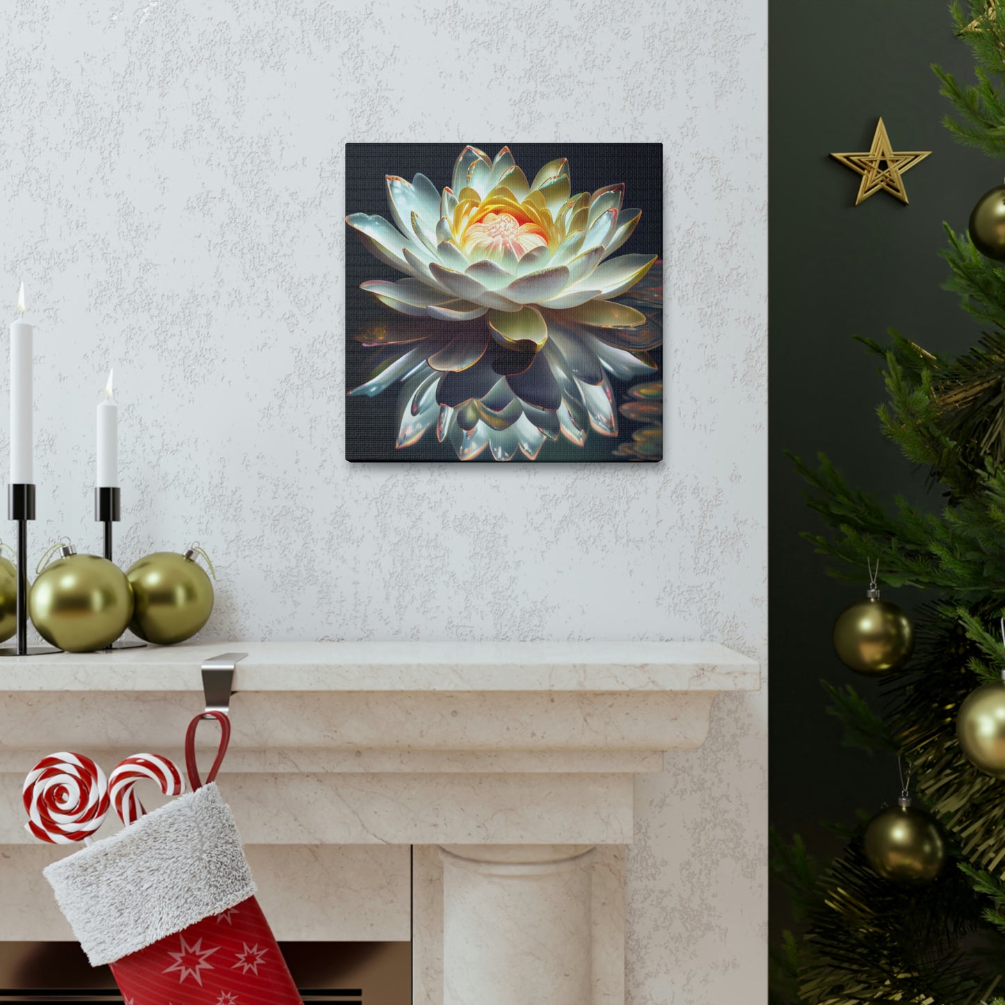 Iridescent White Lotus Floating on Water - Fine Art Print - Canvas Gallery Wraps
