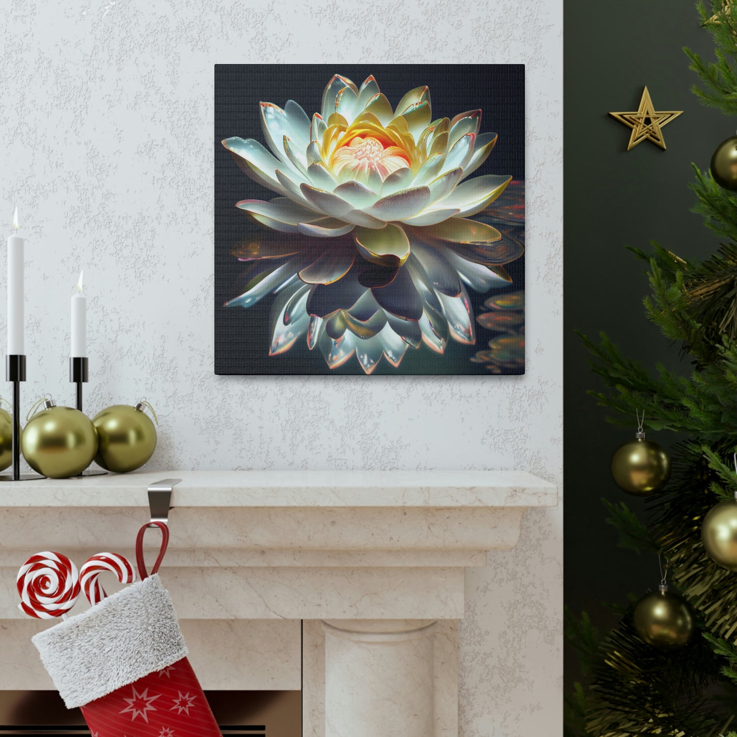 Iridescent White Lotus Floating on Water - Fine Art Print - Canvas Gallery Wraps