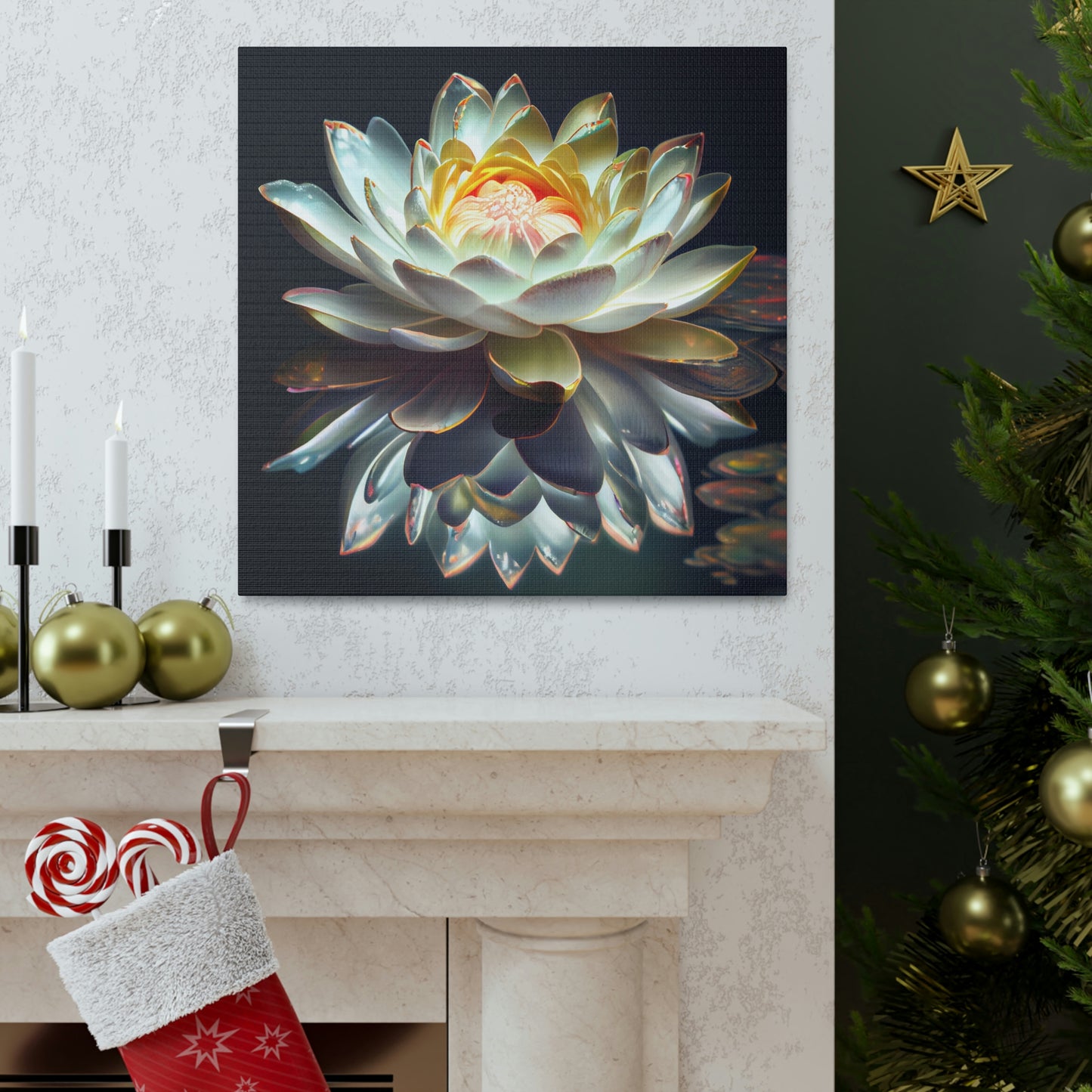 Iridescent White Lotus Floating on Water - Fine Art Print - Canvas Gallery Wraps